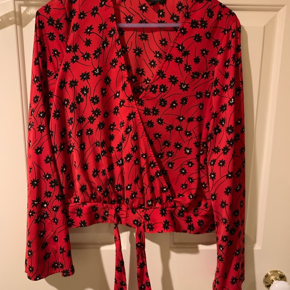 Red and black floral top